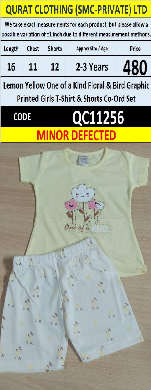 Lemon Yellow One of a Kind Flower Graphic Girls T-Shirt & Printed Shorts Set QC11256