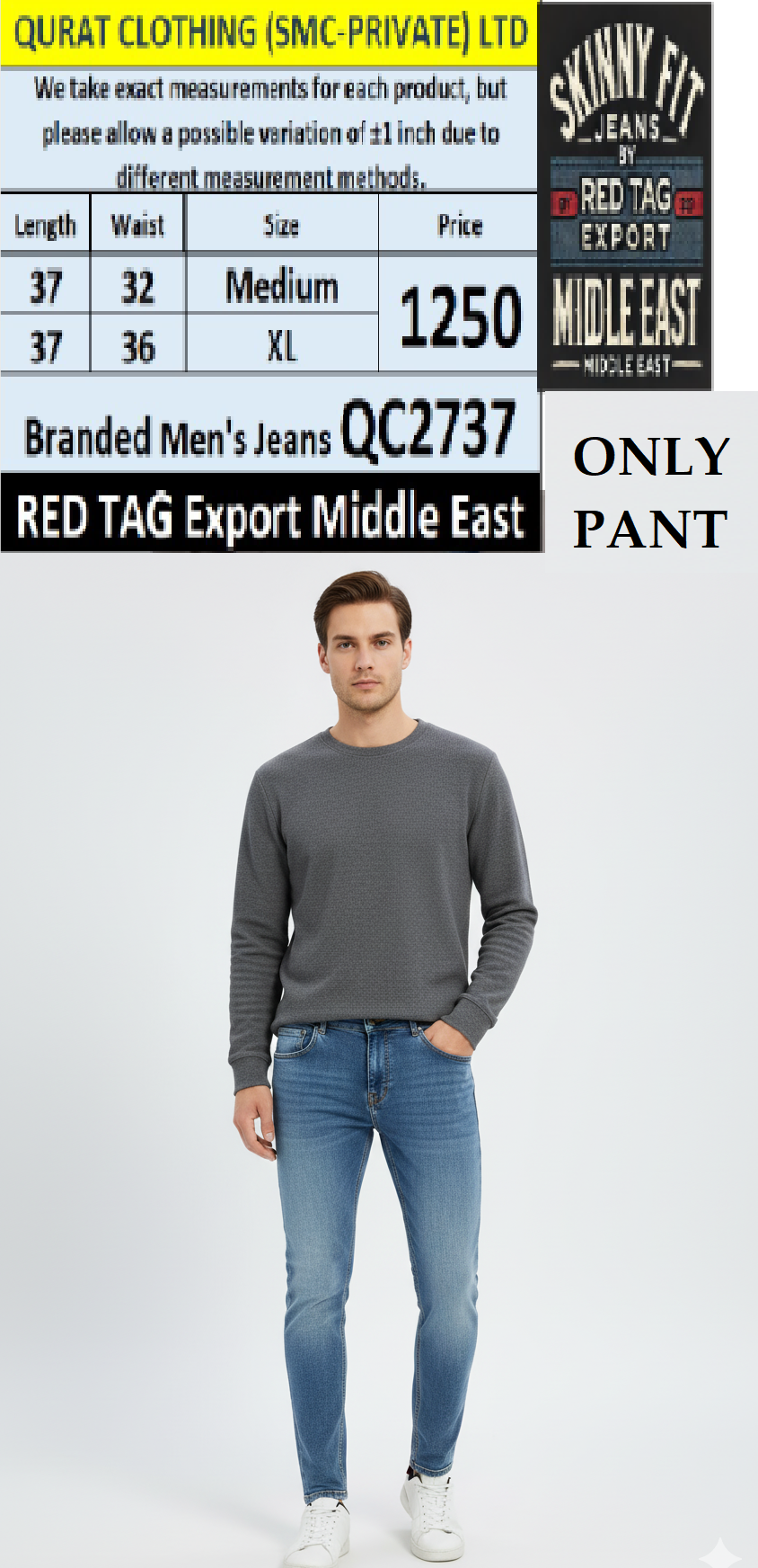 Red Tag Brand Skinny Fit Men's Jeans QC2737 Export Middle East 