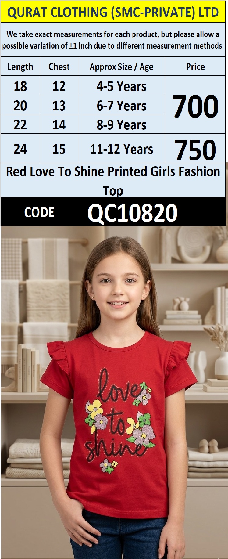 Red Love To Shine Printed Girls Fashion Top QC10820