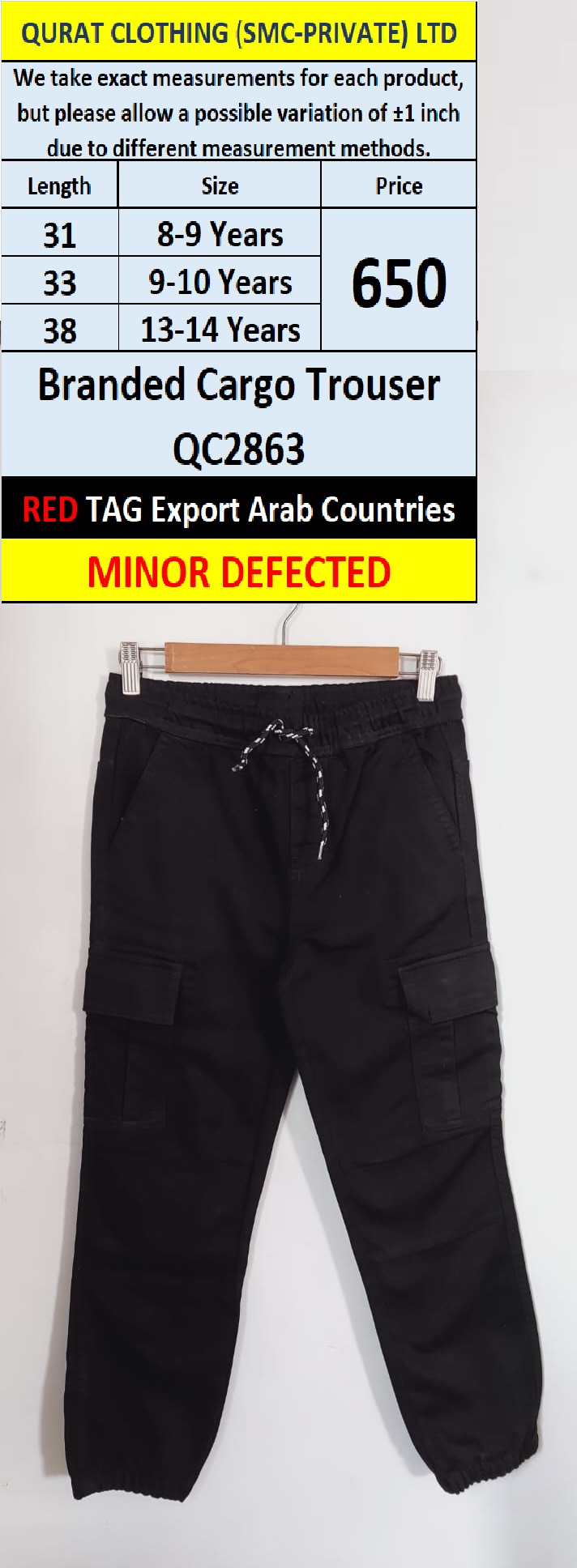 RED TAG Brand Cargo Trouser QC2863 Export Arab Countries (Minor Defected