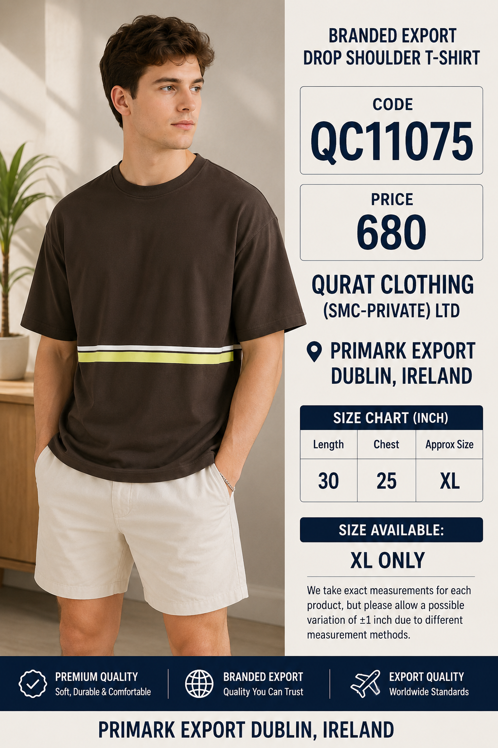 BRANDED EXPORT DROP SHOULDER T-SHIRT QC11075 – Primark Export Dublin, Ireland