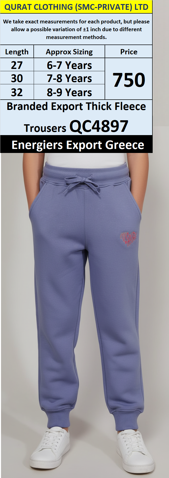 Energiers Brand Lilac Blue Jogger Trouser QC4897 with Red Heart Inspire Embroidery – Export Greece