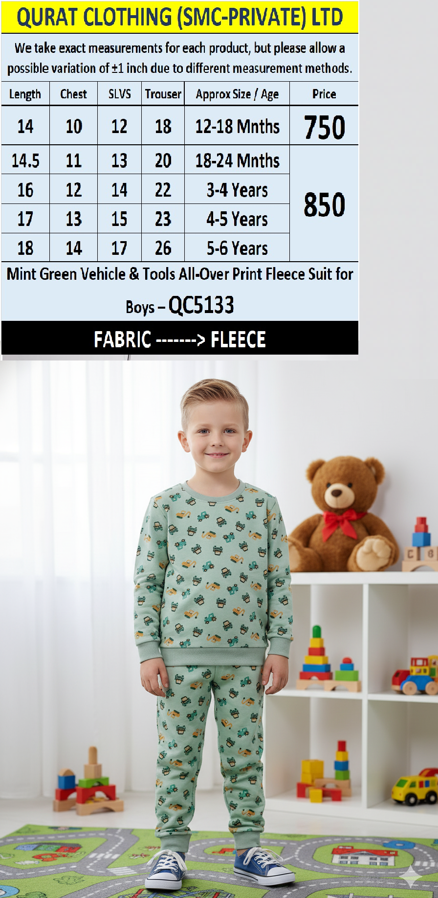 Mint Green Vehicle & Tools All-Over Print Fleece Suit for Boys – QC5133