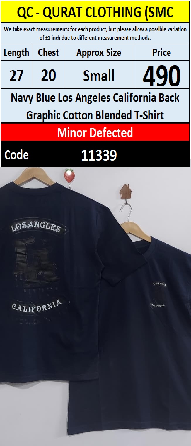 Navy Blue Los Angeles California Back Graphic Cotton Blended T-Shirt – QC11339