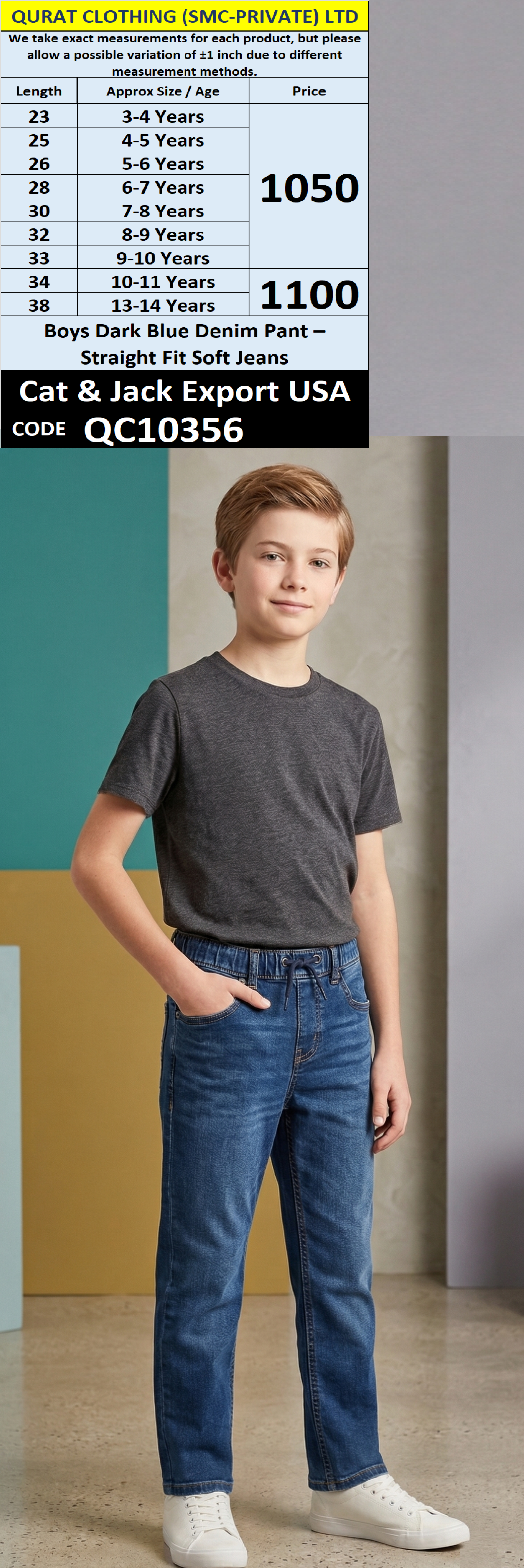 Boys Dark Blue Denim Pant – Straight Fit Soft Jeans QC10356 - Cat & Jack Export USA