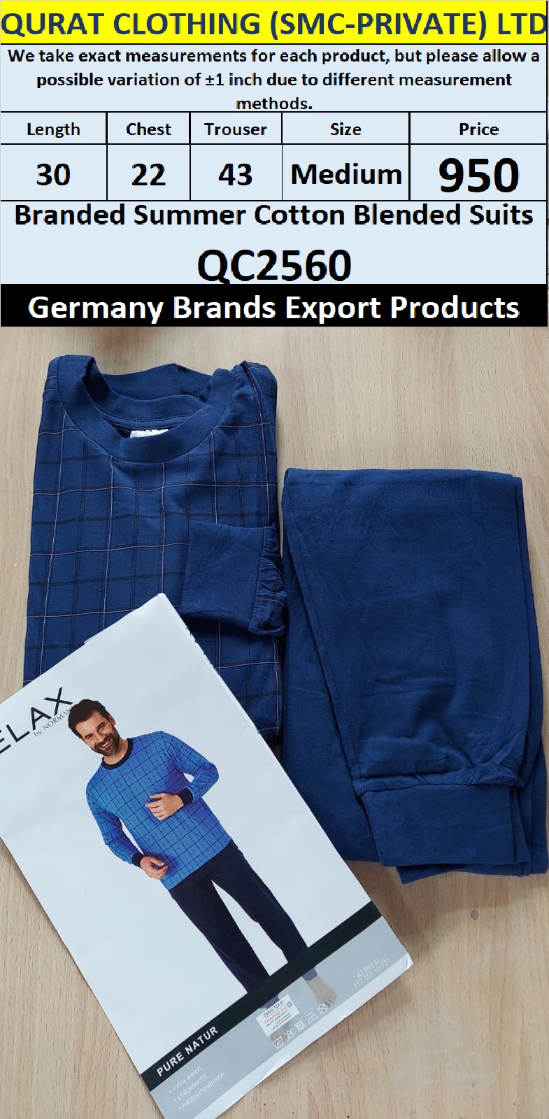 International Brands Summer Cotton Blended Suits Export Germany QC2560