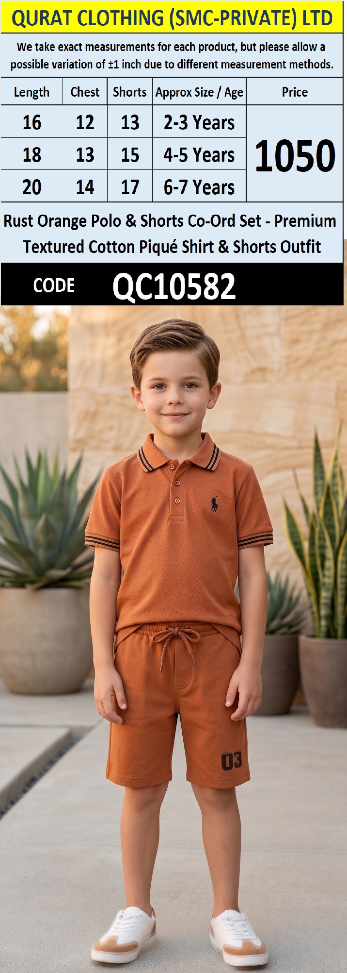 Rust Orange Polo & Shorts Co-Ord Set – Premium Cotton Piqué Shirt & Shorts Outfit QC10582
