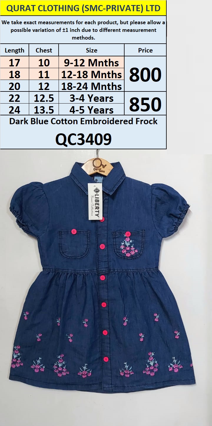 Liberty Brand Dark Blue Cotton Embroidered Frock – QC3409