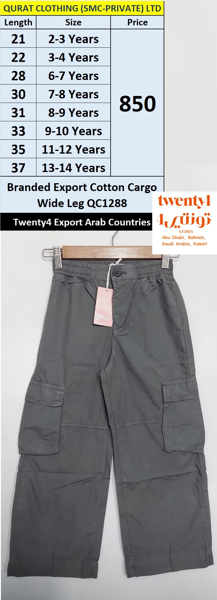 Twenty4 Fashion Brand Cotton Cargo Wide Leg QC1288 Export Arab Countries