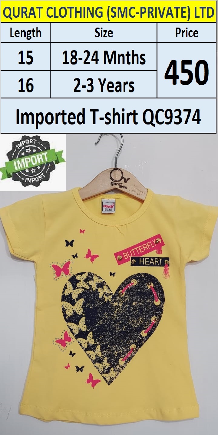Turkey Imported Yellow Butterfly Heart T-shirt QC9374 Brand Ozmirac
