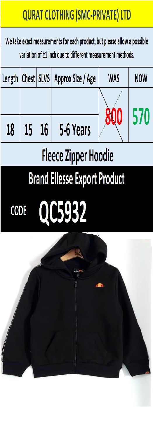Ellesse Brand Fleece Zipper Hoodie Export Product - QC5932