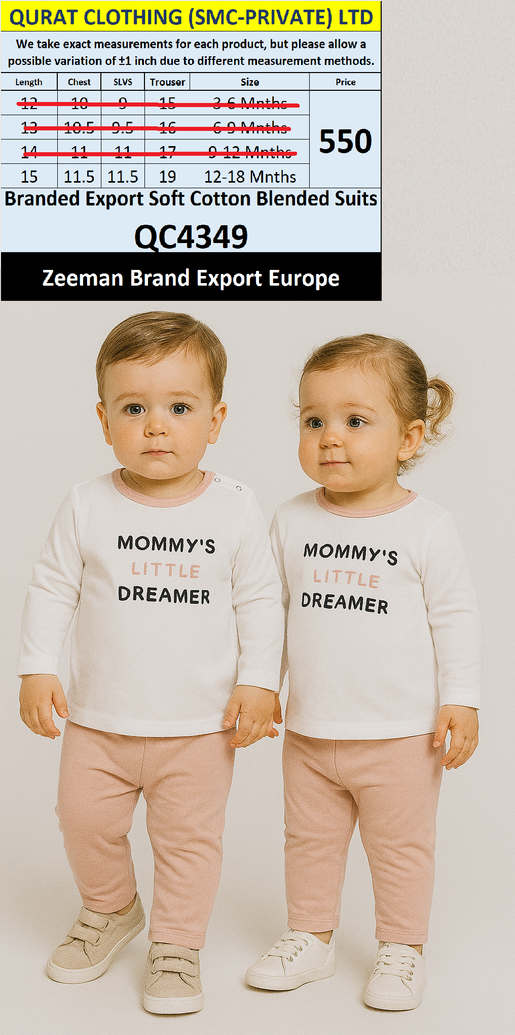 Zeeman Brand Unisex Soft Cotton Blended Suits QC4349 Export Europe 