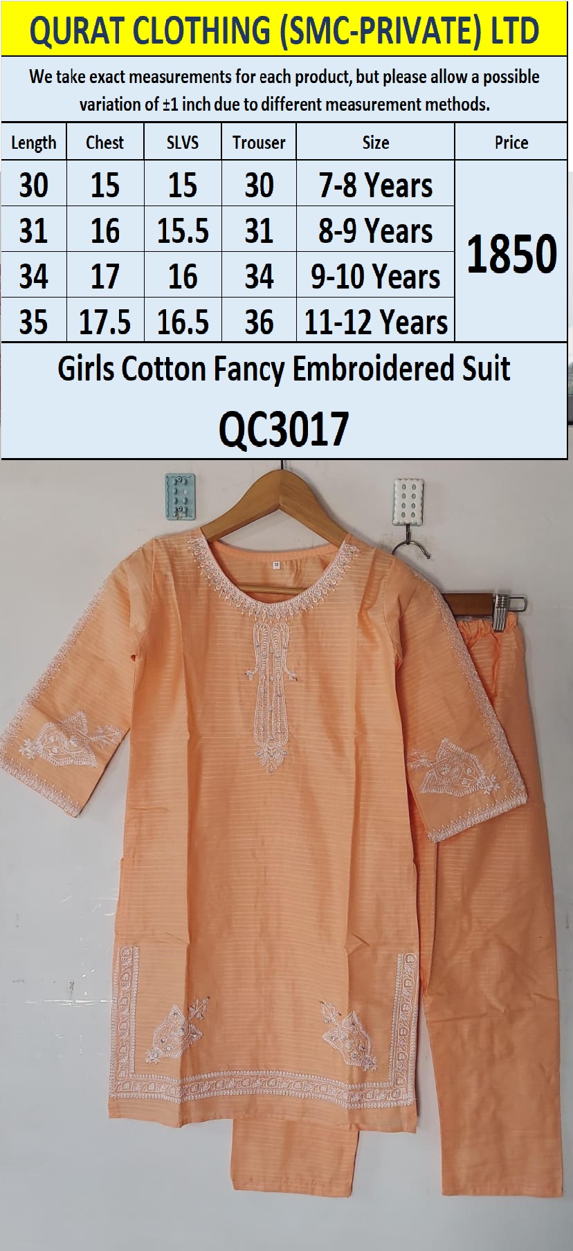 Cotton Fancy Embroidered Suit QC3017