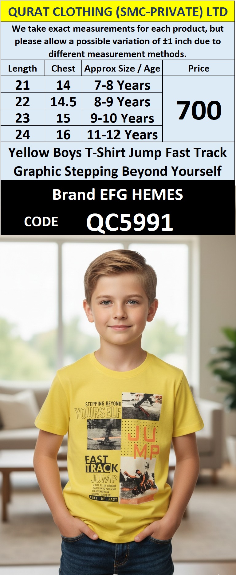 Yellow Cotton-Blend T-Shirt JUMP FAST TRACK Printed Graphic Stepping Beyond Yourself – Kids Tee – QC5991
