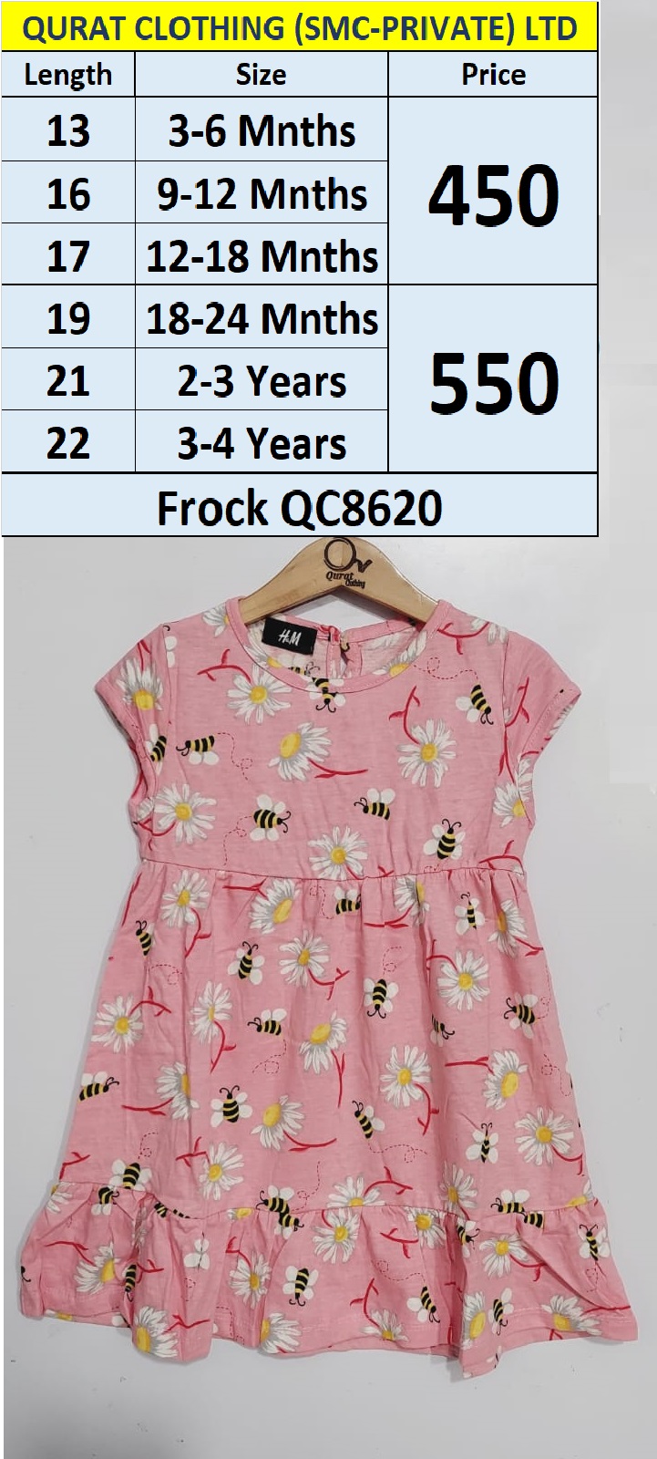 Floral and a Honey Bee print Pink Frock QC8620
