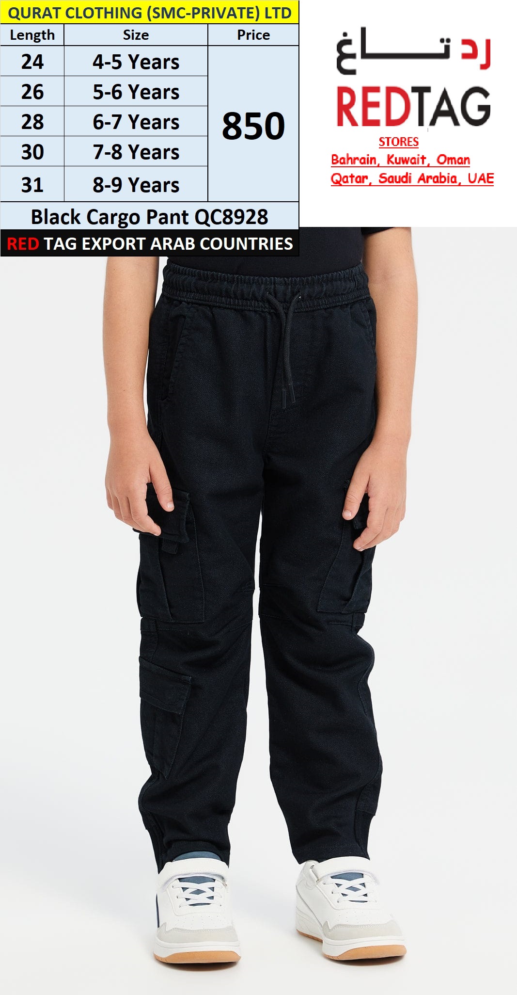 RED TAG Brand Black Cargo Pant QC8928 Export Arab Countries