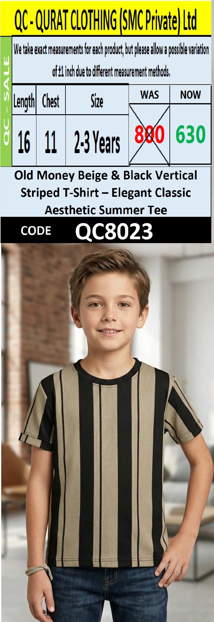 Old Money Beige & Black Vertical Striped T-Shirt – Elegant Classic Aesthetic Summer Tee – QC8023