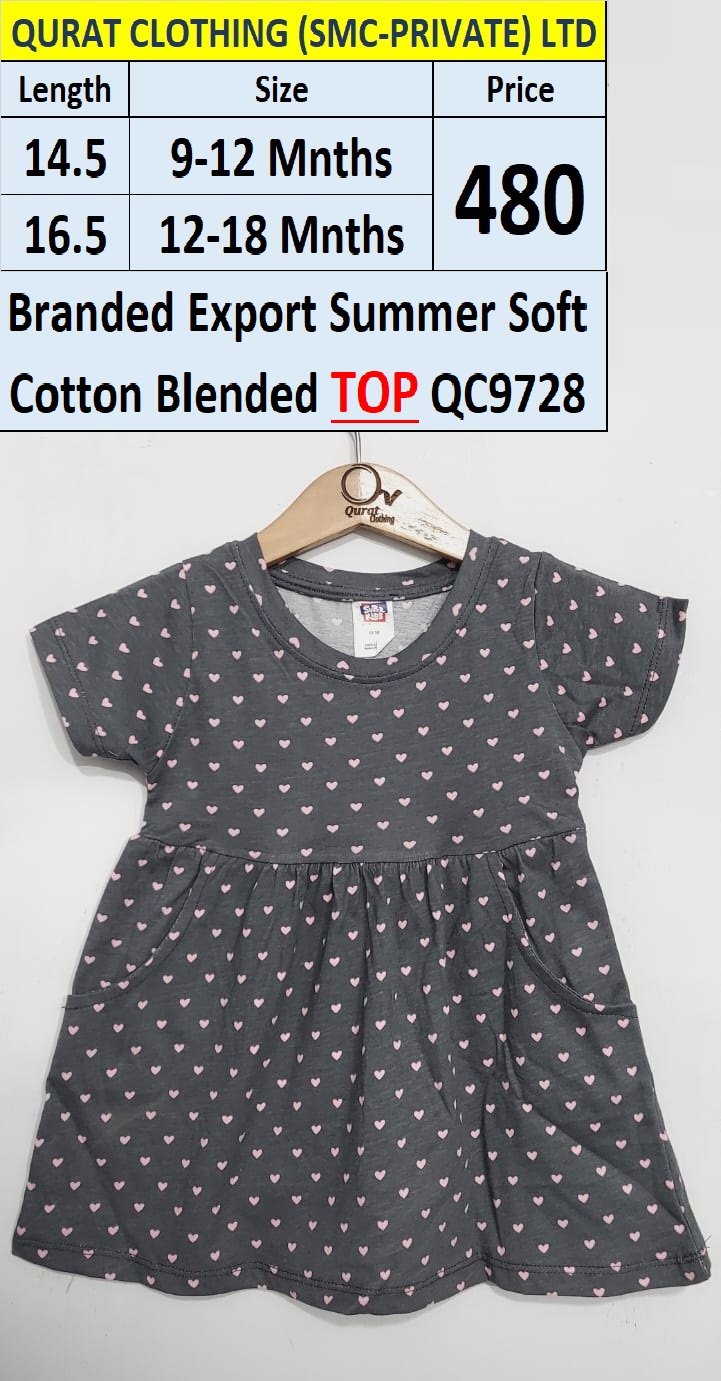 Branded Export Summer Pink Hearts Print Soft Cotton Blended TOP QC9728