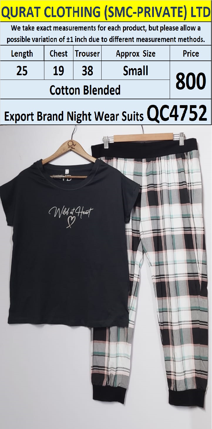 Cotton Blended Export Brand Night Suit QC4752