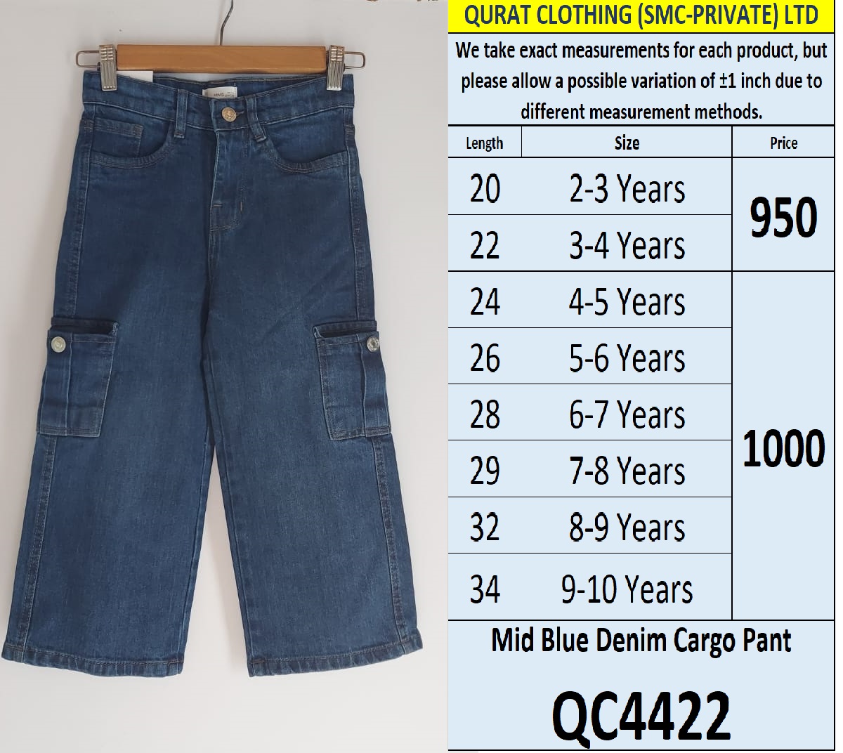 Mid Blue Denim Cargo Pant QC4422