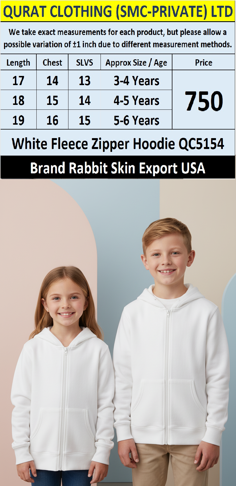 Rabbit Skin White Fleece Zipper Hoodie QC5154 – Export USA