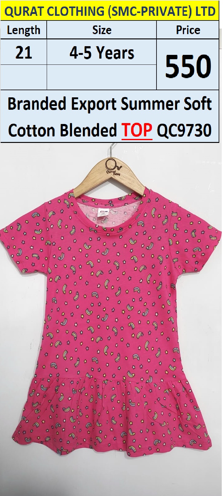 Branded Export Summer Pink Soft Cotton Blended TOP QC9730