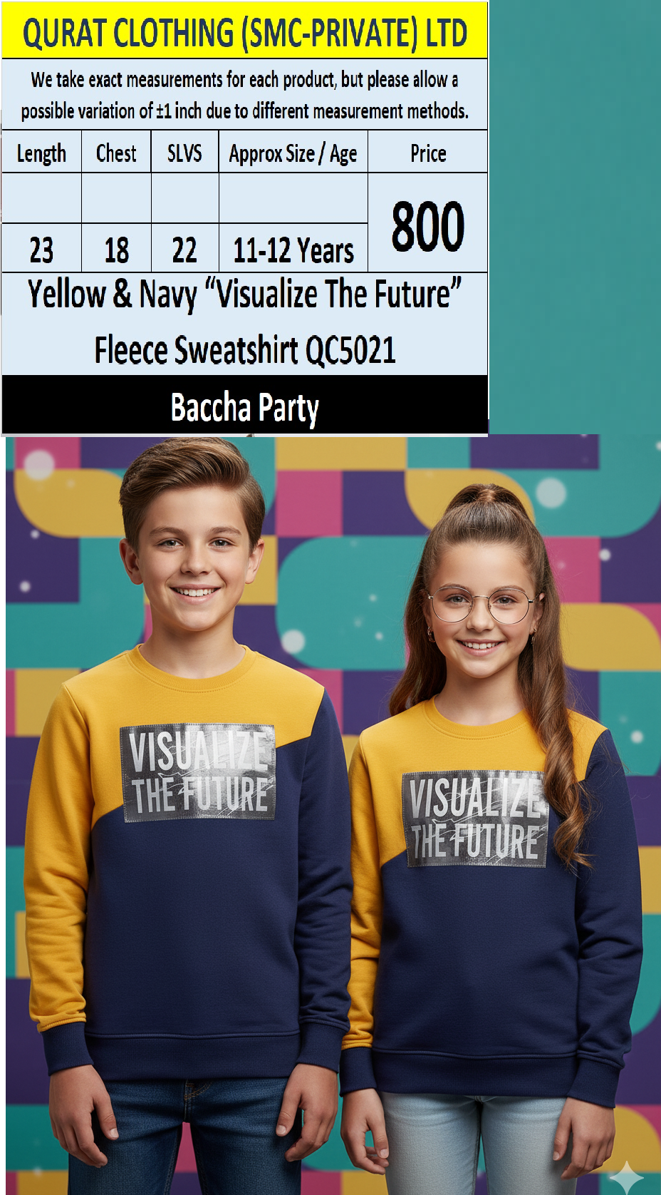 Baccha Party Yellow & Navy “Visualize The Future” Fleece Sweatshirt QC5021 