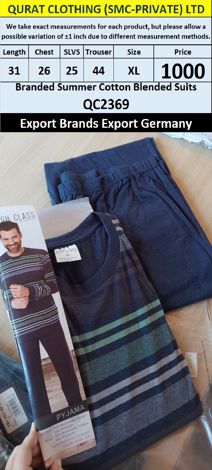 International Brands Summer Cotton Blended Suits Export Germany QC2369