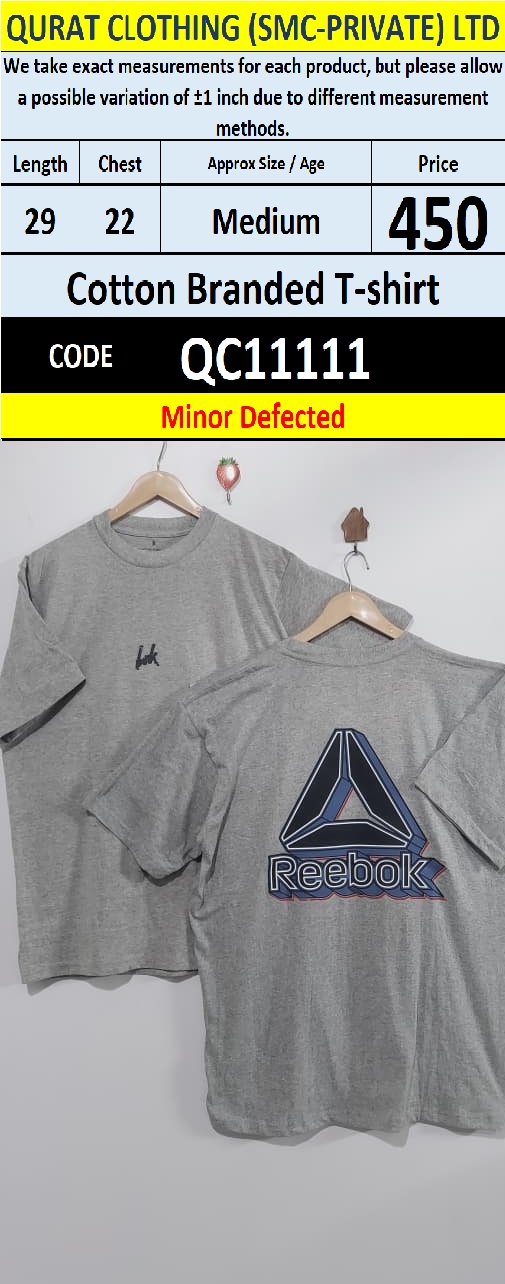 Reebok Grey Cotton Blended Logo Print T-Shirt – QC11111