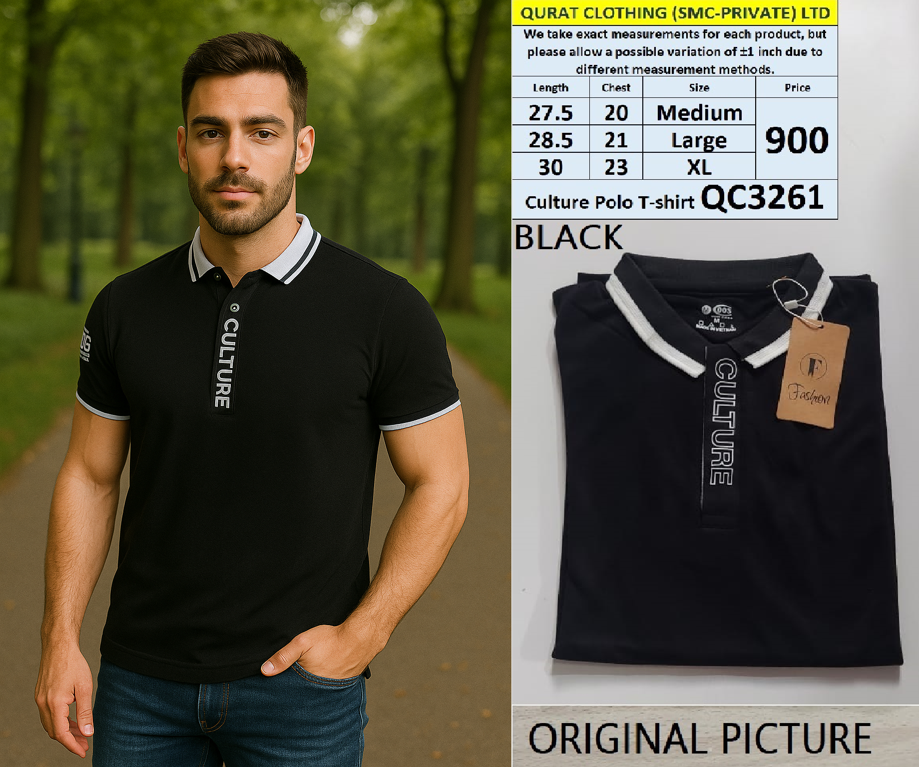 Black Stylish Culture Polo T-shirt QC3261
