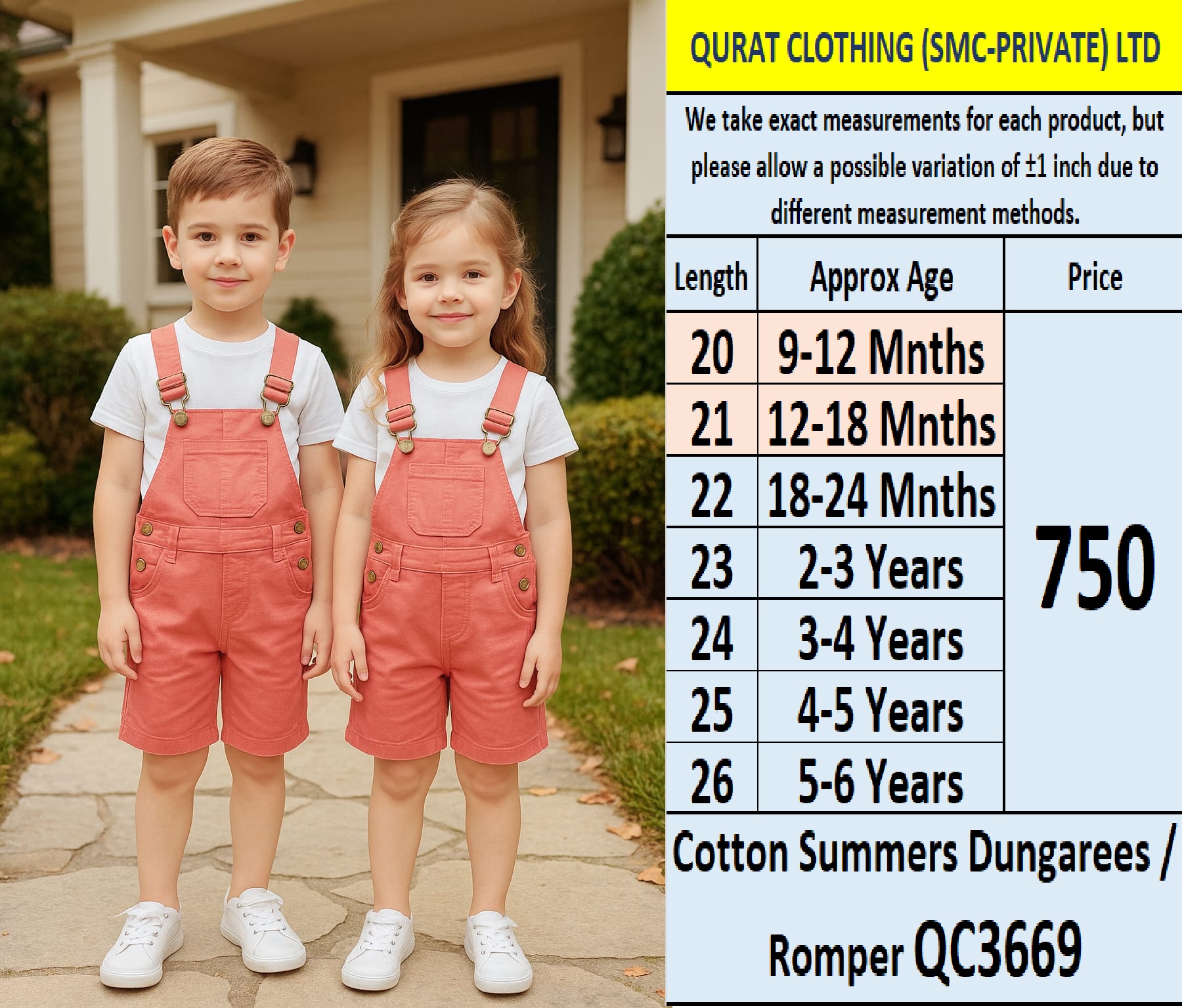 Unisex Summer Cotton Dungarees / Romper QC3669 (T-shirt not included just romper)