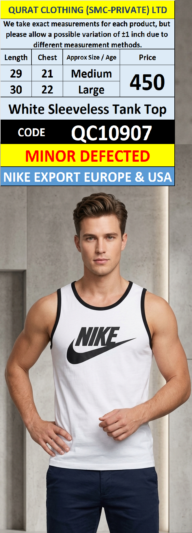 Nike White Sleeveless Tank Top QC10907 – Minor Defected – Nike Export Europe & USA