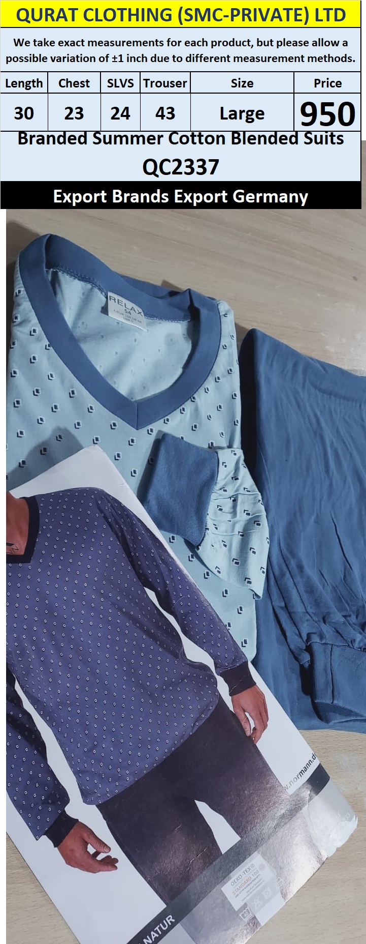International Brands Summer Cotton Blended Suits Export Germany QC2337