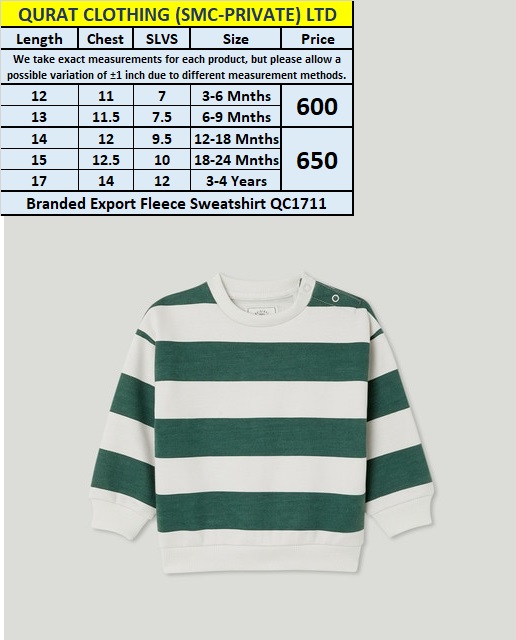 Branded Export Fleece Green Stripes Sweatshirt QC1711 | Qurat Clothing