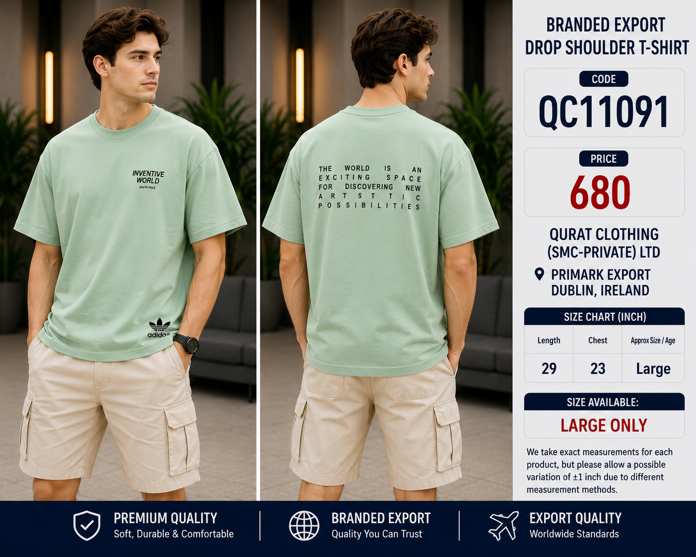 BRANDED EXPORT DROP SHOULDER T-SHIRT QC11091 – Primark Export Dublin, Ireland