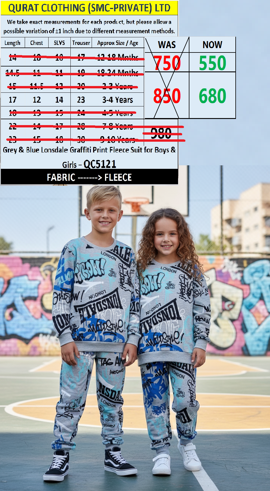 Grey & Blue Lonsdale Graffiti Print Fleece Suit for Boys & Girls – QC5121