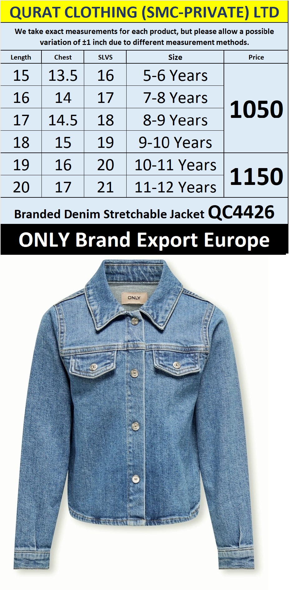 ONLY Brand Denim Jacket Export Europe - QC4426