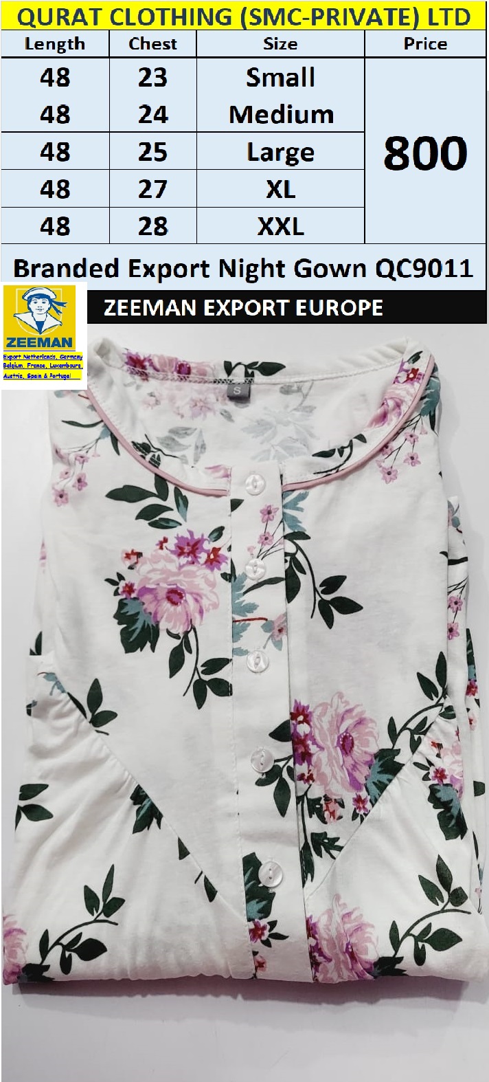Zeeman Brand Nightgowns QC9011 Export Europe 