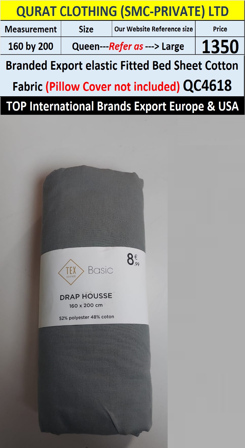Top Intl Brand Elastic Fitted Cotton Bed Sheet QC4618 Export Europe & USA