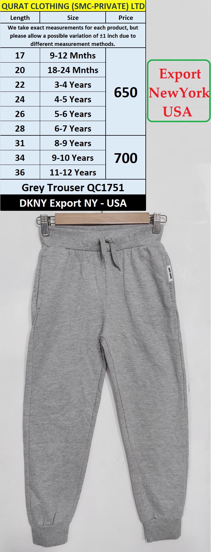 DKNY Brand Grey Trouser QC1751 Export New York - USA | Qurat Clothing