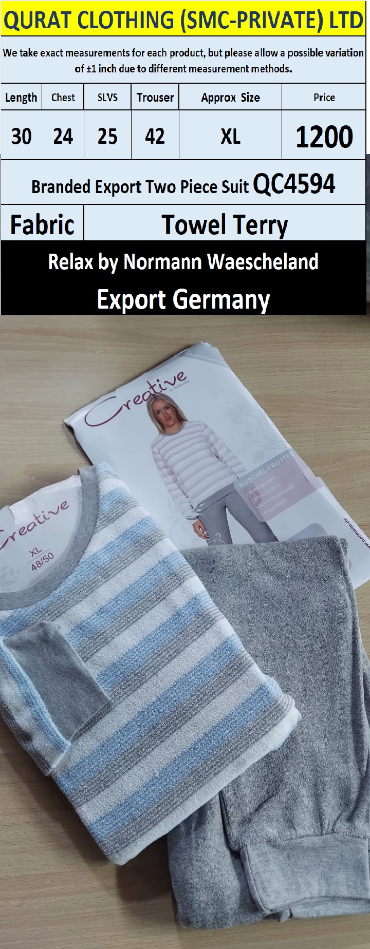 Relax by Normann Waescheland Branded Two Piece Suits QC4594 Export Germany