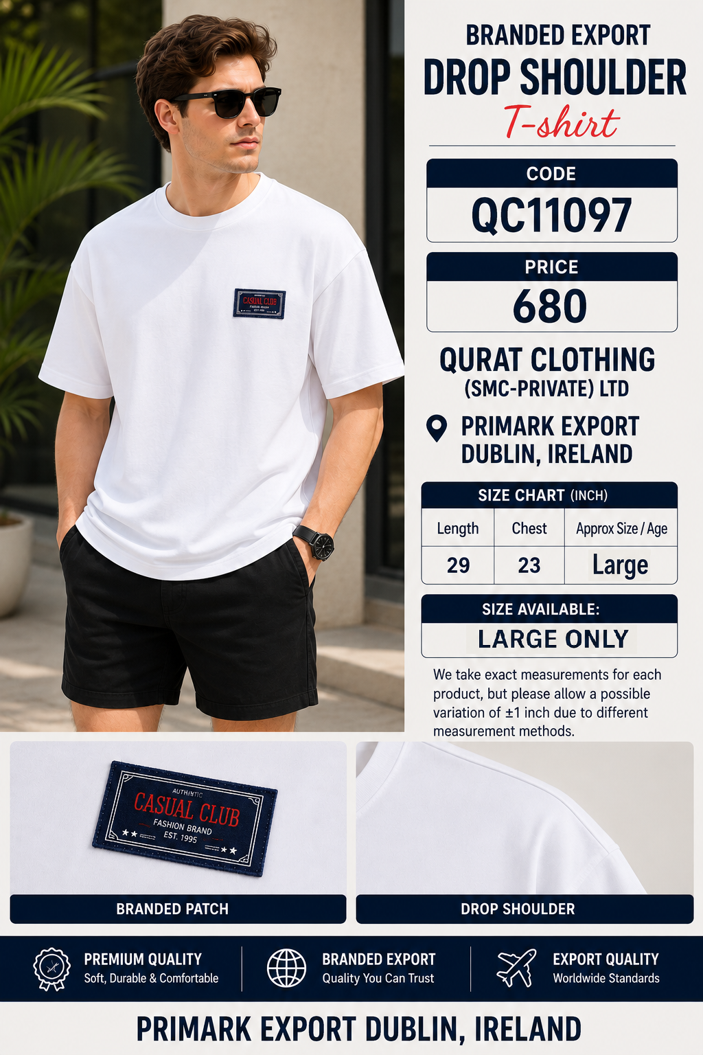 BRANDED EXPORT DROP SHOULDER T-SHIRT QC11097 – Primark Export Dublin, Ireland