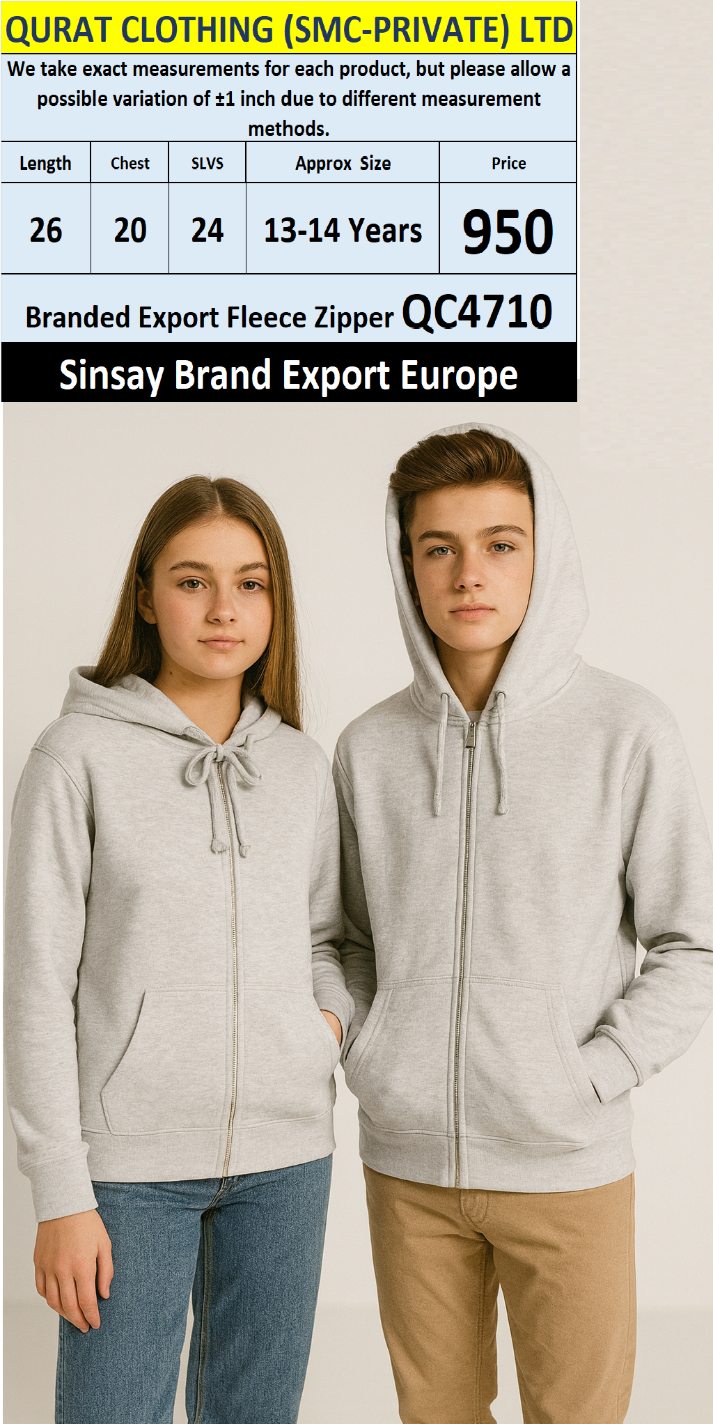 Sinsay Brand Fleece Zipper QC4710 Export Europe