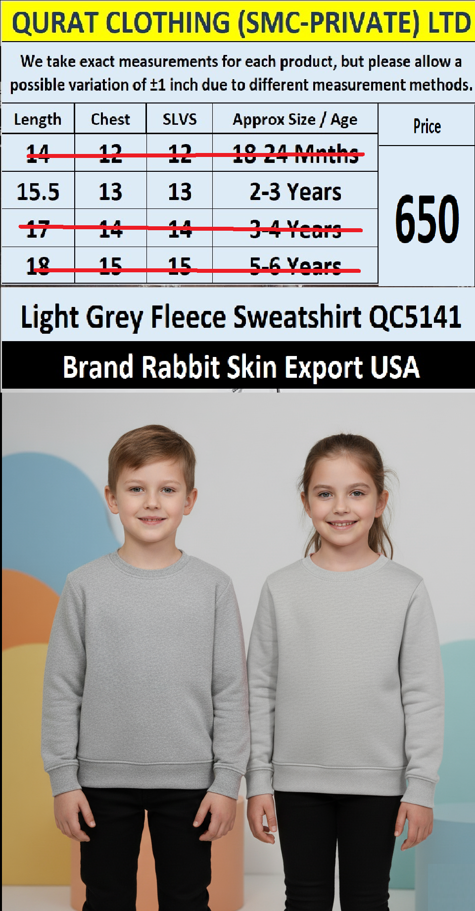 Light Grey Fleece Sweatshirt QC5141 – Rabbit Skin Export USA
