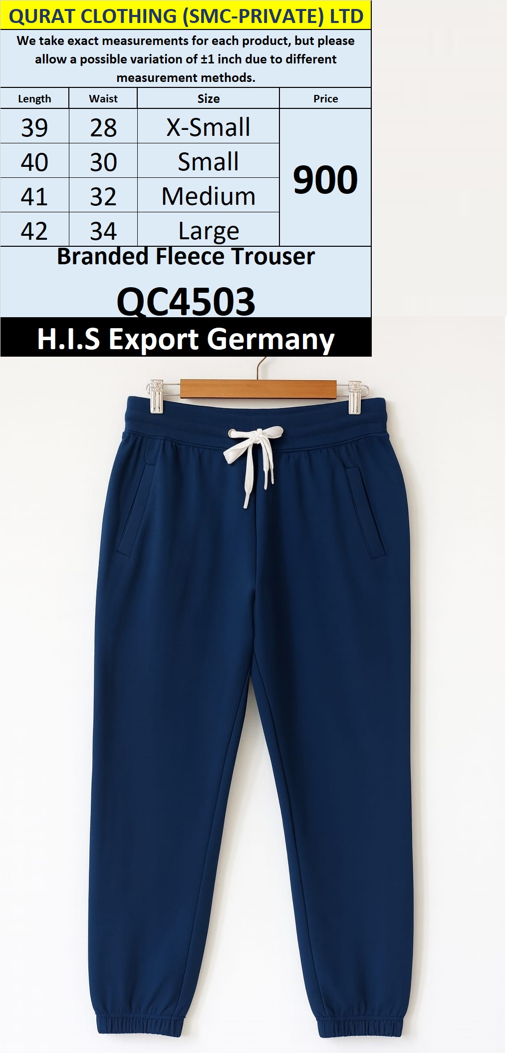 H.I.S Brand Fleece Trouser QC4503 Export Germany