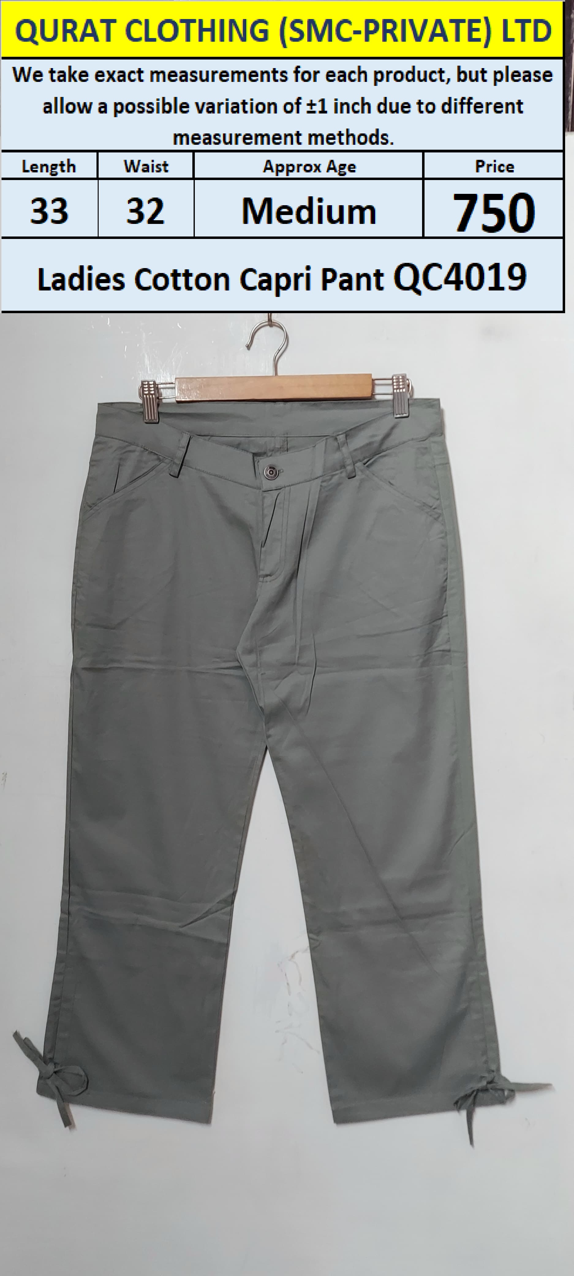 Ladies Cotton Capri Pant QC4019