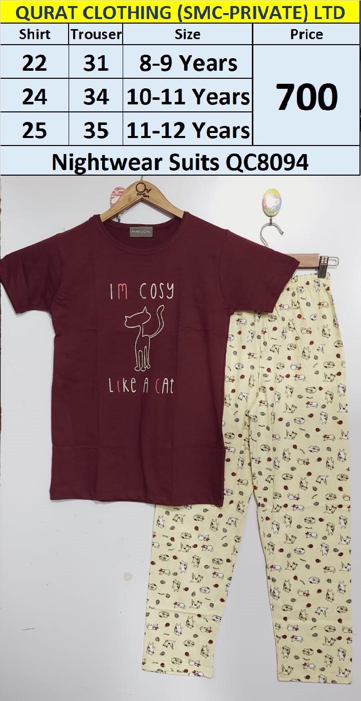 Kids Cosy Cat Print Nightwear Suit QC8094