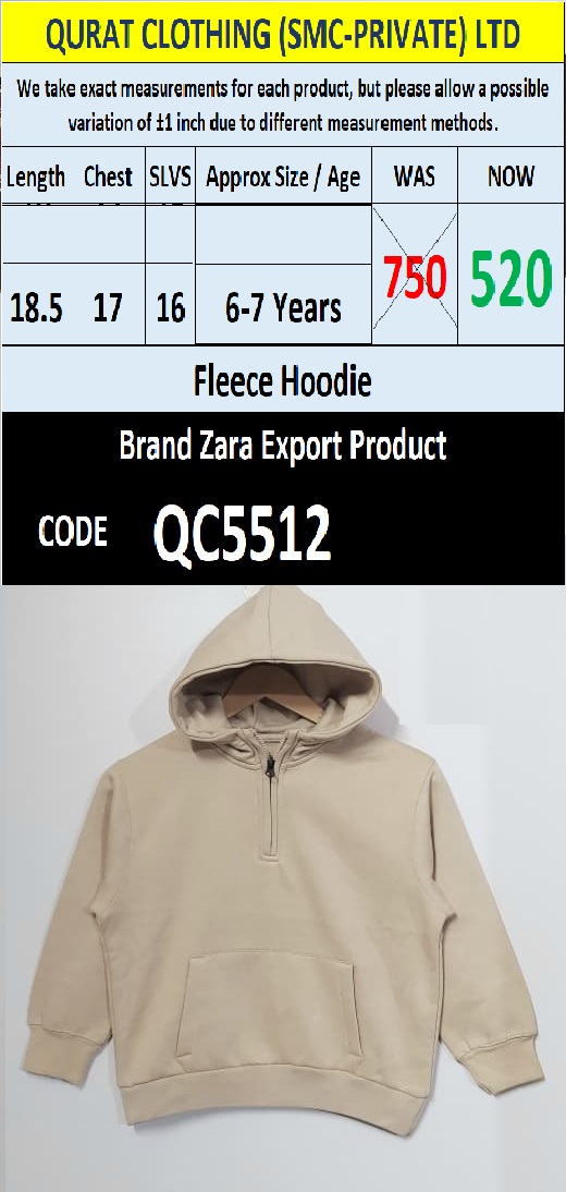ZARA Brand Fleece Hoodie Export Product - QC5512