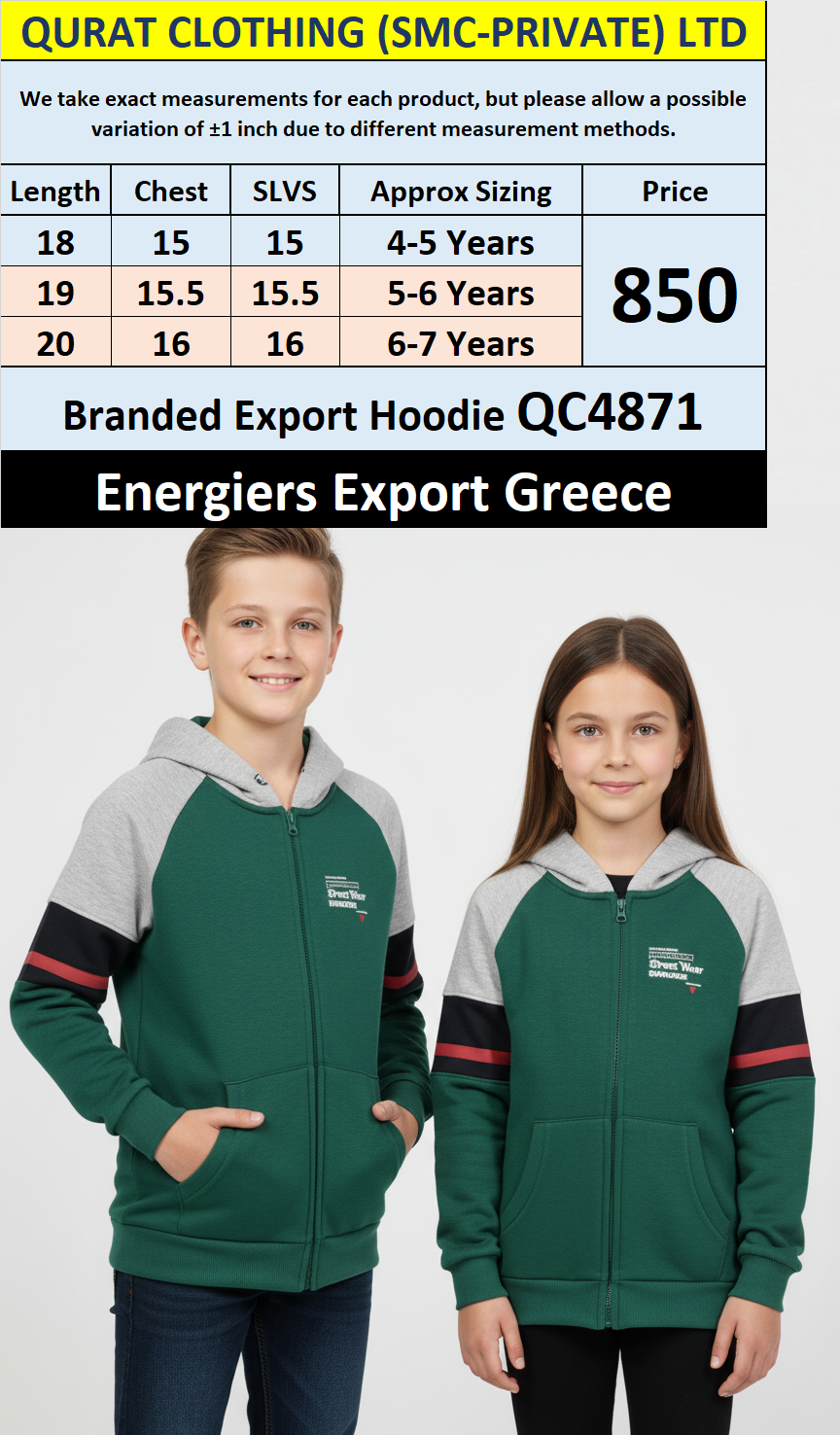 Energiers Brand Green & Grey Hoodie QC4871 – Export Greece