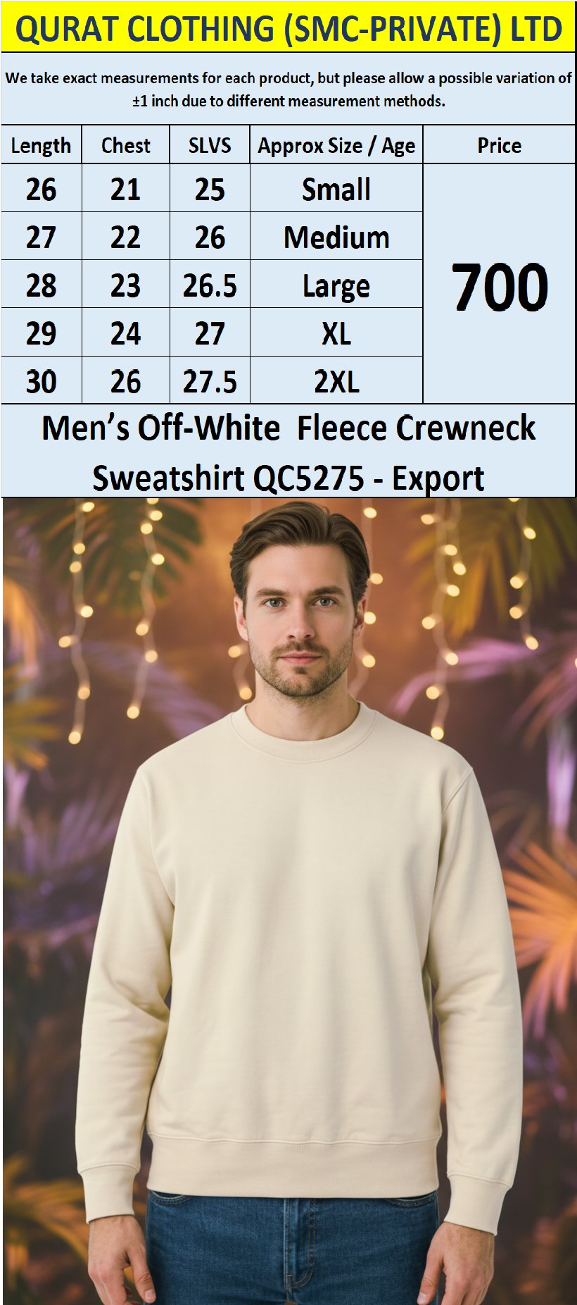Men’s Off-White Fleece Crewneck Sweatshirt QC5275 – Export Leftover